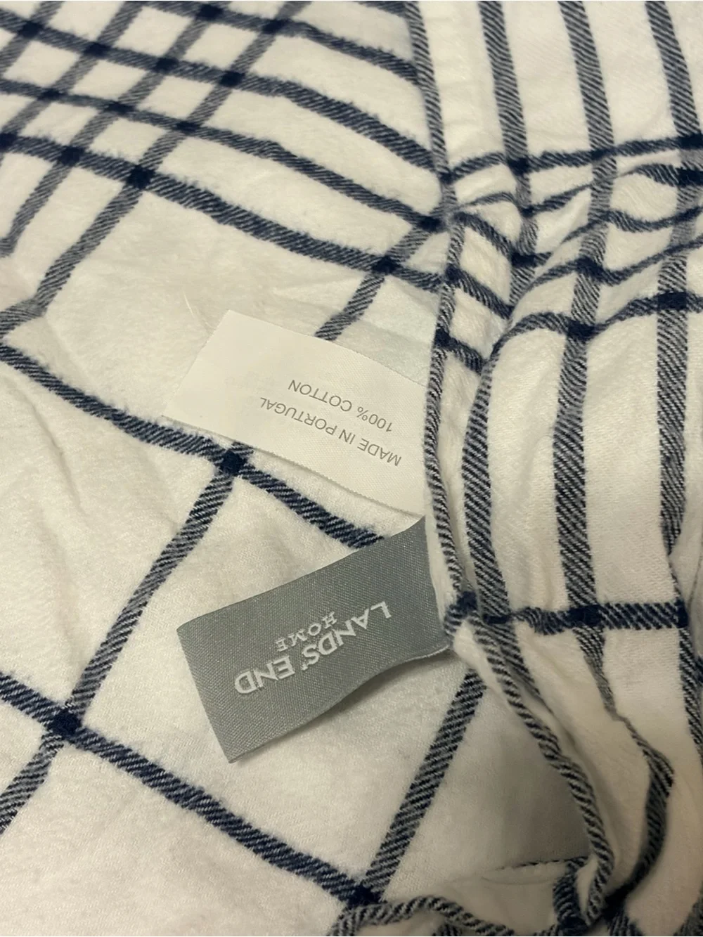 Lands' End White Navy Windowpane Flannel Queen Sheet Set Red Monogram “L” ⚓️🇺🇸
